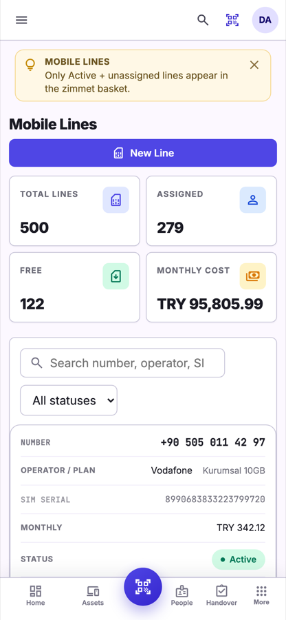 Mobile lines as cards